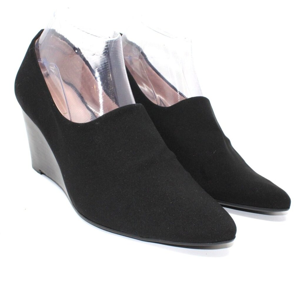Taryn Rose Womens Sz 9.5 Yvonne Black Pumps Stacked Wedge Slip On 3" High Heels - Picture 2 of 12